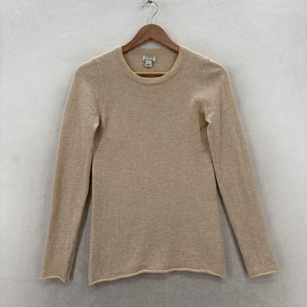 J.Crew Everyday Cashmere Crewneck Sweater Womens XS Beige Knit Preppy Holiday